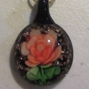 Hand Blown Glass rose  Pendant on chain